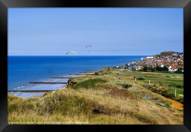 Sheringham Beach Hang Gliders Framed Print by Diana Mower