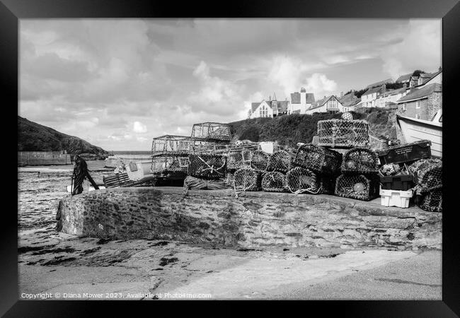 Harbour Lobster Pots Port Isaac Mono Framed Print by Diana Mower