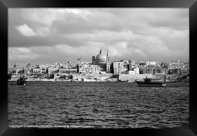 Valletta Malta Monochrome   Framed Print by Diana Mower