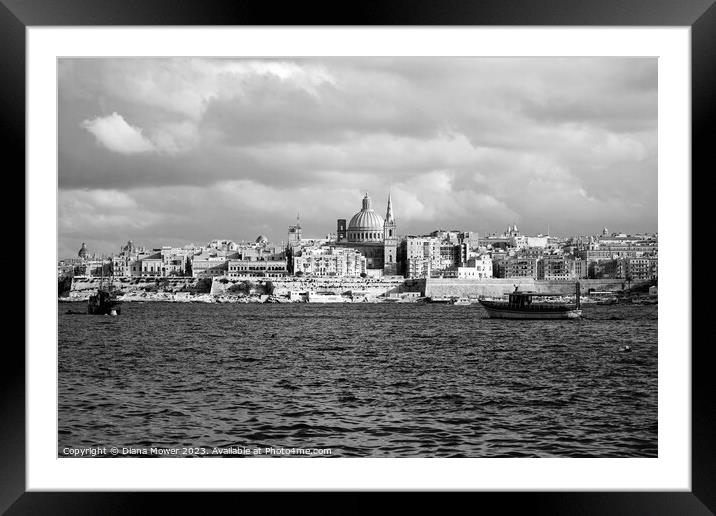 Valletta Malta Monochrome   Framed Mounted Print by Diana Mower