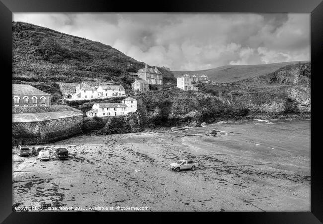 Port Isaac Black and White  Framed Print by Diana Mower