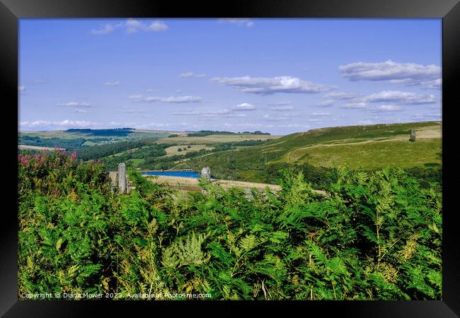 Strines Reservoir and Boots Folly Framed Print by Diana Mower