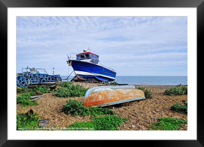 Fishing boats on Deal beach Kent Framed Mounted Print by Diana Mower