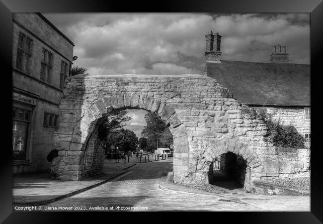 Newport Arch Lincoln Black and White Framed Print by Diana Mower