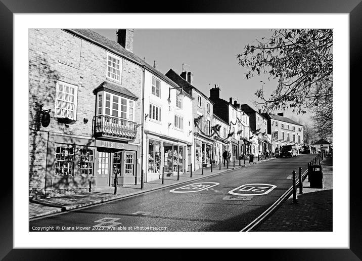 Ironbridge High Street Black and white Framed Mounted Print by Diana Mower