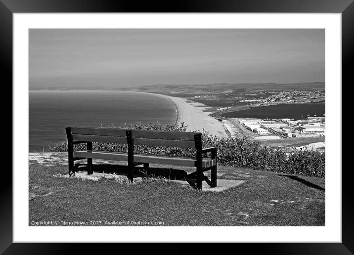 Chesil Beach Dorset Monochrome Framed Mounted Print by Diana Mower