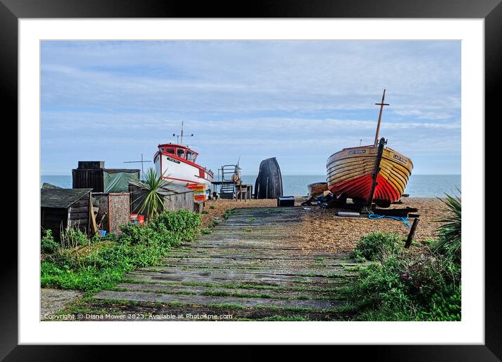 Deal Beach Fishing Boats Framed Mounted Print by Diana Mower