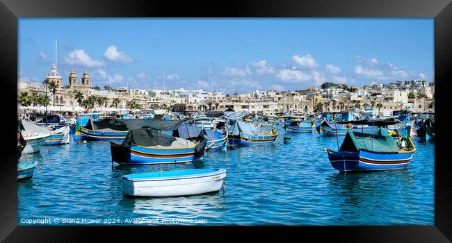 Marsaxlokk Fishing Village Framed Print by Diana Mower