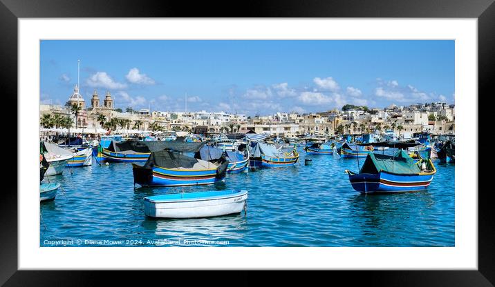 Marsaxlokk Fishing Village Framed Mounted Print by Diana Mower