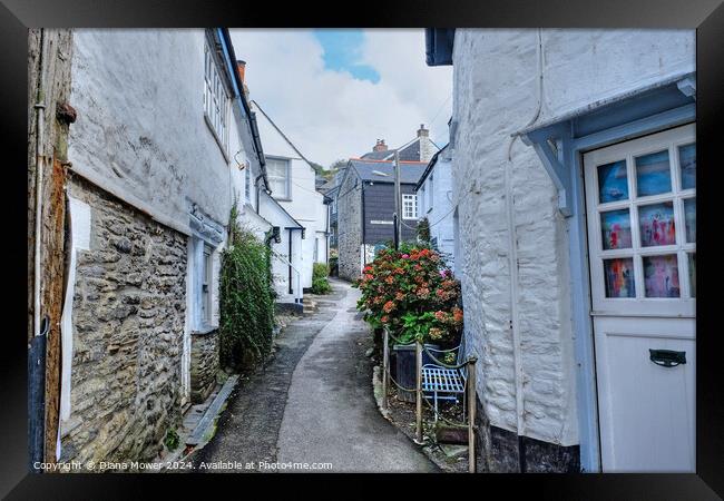 Port Isaac Street Cornwall Framed Print by Diana Mower