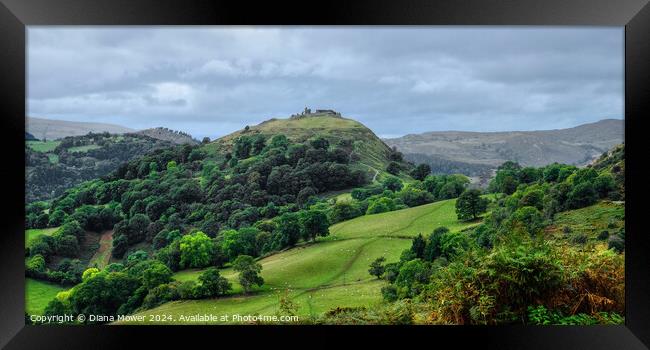 Castell Dinas Bran Panoramic  Framed Print by Diana Mower