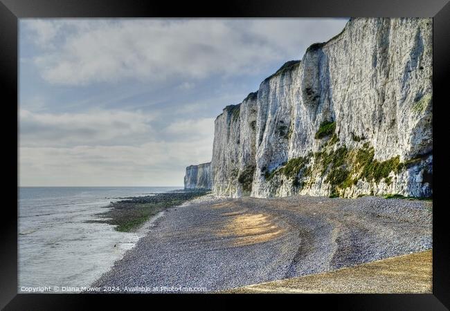 Kingsdown Beach and Cliffs Kent Framed Print by Diana Mower