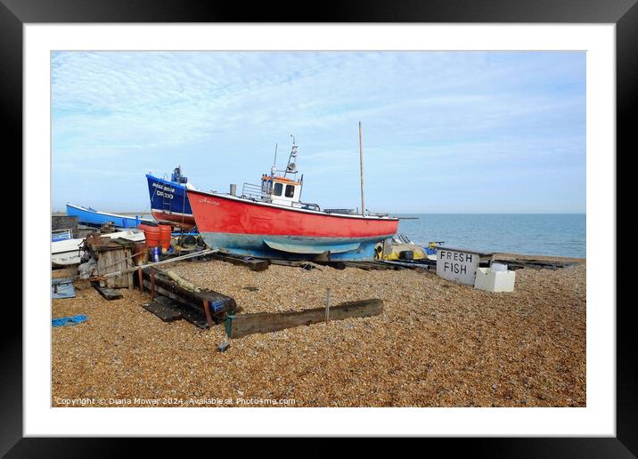 Deal Beach Kent Fishing boats Framed Mounted Print by Diana Mower