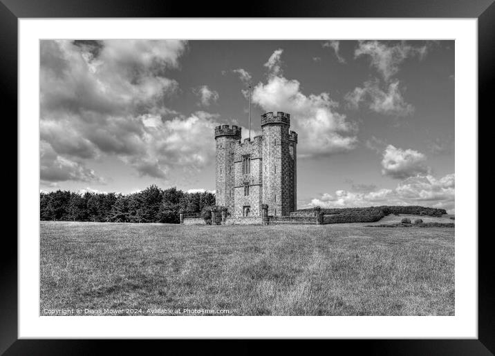 Hiorne Tower West Sussex Monochrome Framed Mounted Print by Diana Mower