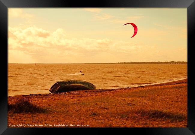 Kite Surfing Mersea island Framed Print by Diana Mower