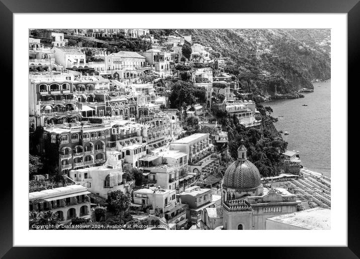 Positano Italy Monochrome Framed Mounted Print by Diana Mower