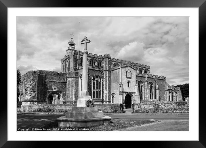 East Bergholt Church Suffolk Mono Framed Mounted Print by Diana Mower