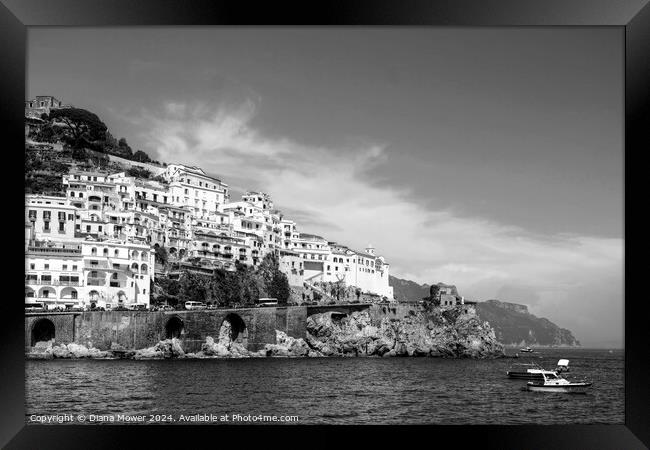 Amalfi Italy Monochrome Framed Print by Diana Mower