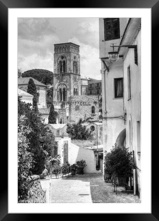 Ravello side Street Italy Monochrome  Framed Mounted Print by Diana Mower
