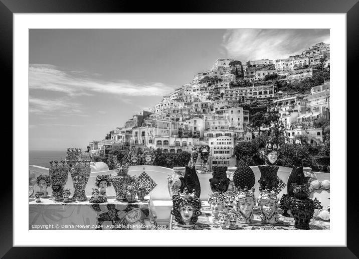 Positano Pots Italy Monochrome Framed Mounted Print by Diana Mower