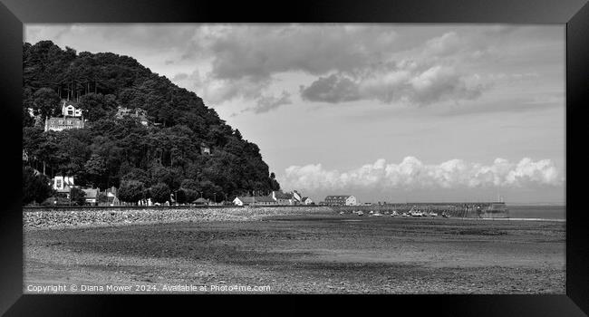 Minehead beach Somerset monochrome Framed Print by Diana Mower