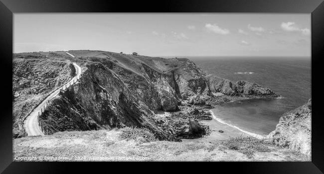  La Coupee and La Grande Greve Beach Sark Mono Framed Print by Diana Mower