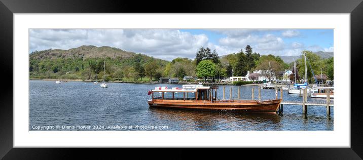 Lake Windermere Ambleside Jetty  Panoramic Framed Mounted Print by Diana Mower