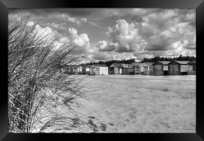 West Wittering beach huts and Dunes Mono Framed Print by Diana Mower