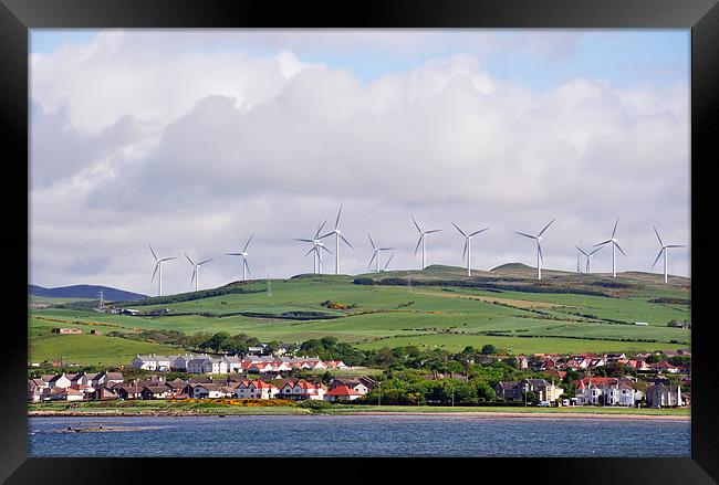 Ardrossan town and windfarm Scotland Framed Print by Diana Mower