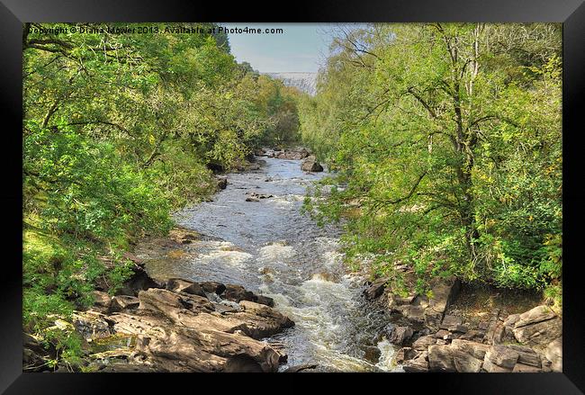 Penygarreg dam and stream Wales Framed Print by Diana Mower