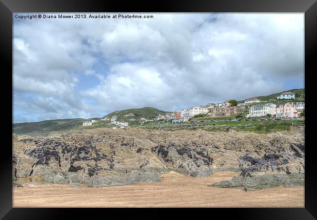 Woolacombe Beach and Town Devon Framed Print by Diana Mower