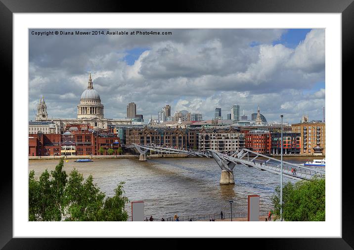 St Pauls and Millennium Bridge Thames London Framed Mounted Print by Diana Mower