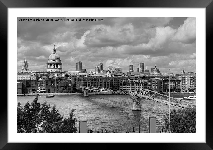 St Pauls Cathedral and Millennium Bridge London Framed Mounted Print by Diana Mower