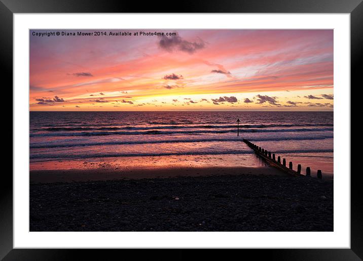 Sunset Borth Beach Framed Mounted Print by Diana Mower