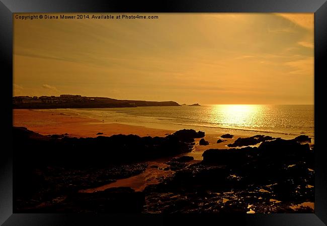 Fistral Beach Sunset Framed Print by Diana Mower