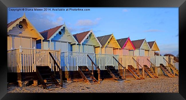  Mersea Beach Huts Framed Print by Diana Mower