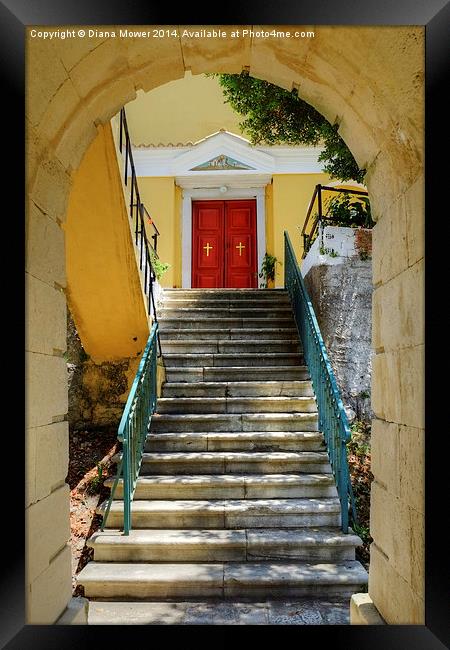  Steps to the Church Framed Print by Diana Mower