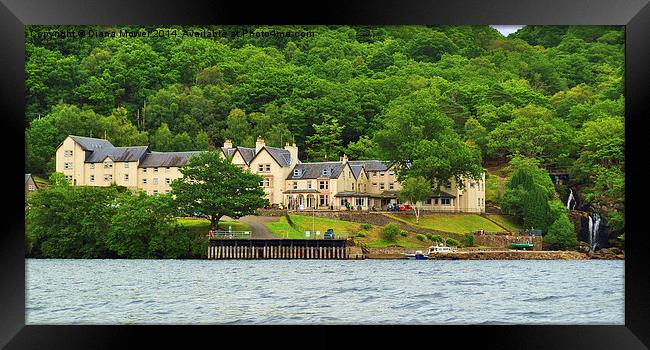 Inversnaid Hotel and Falls Loch Lomond       Framed Print by Diana Mower