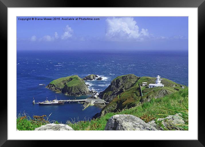 Lundy harbour and lighthouse                       Framed Mounted Print by Diana Mower