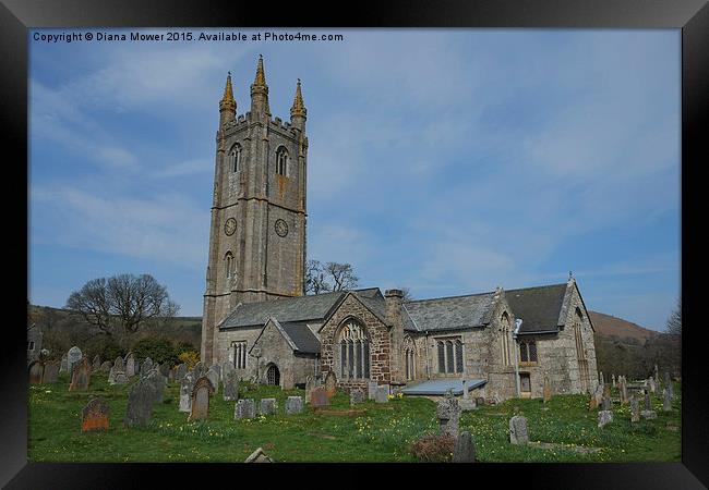  Widecombe in the Moor Church Framed Print by Diana Mower