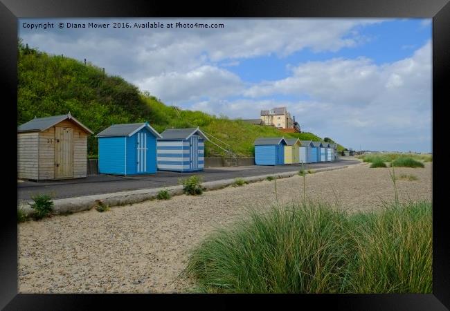 Pakefield  Beach Huts Framed Print by Diana Mower