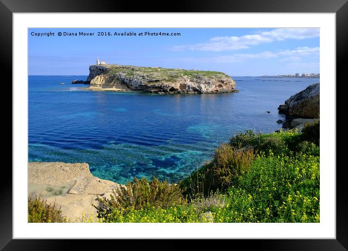 St Pauls Island Malta Framed Mounted Print by Diana Mower