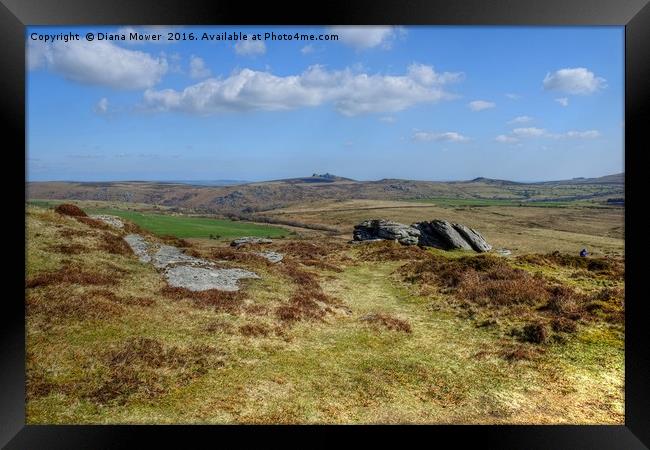 Hay Tor From Chinkwell Tor Framed Print by Diana Mower