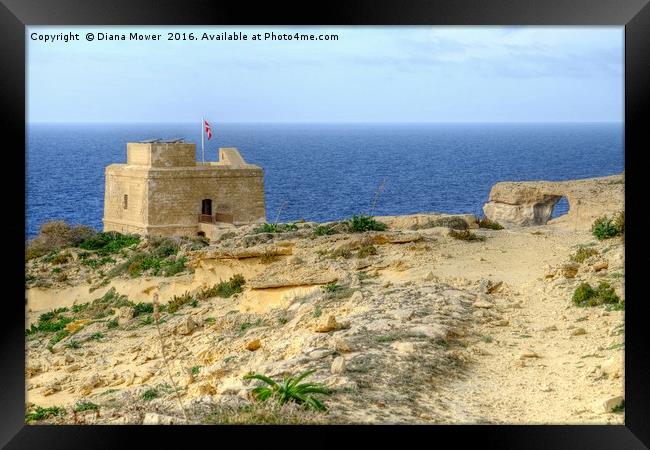 Dwejra Tower and Azure Window Framed Print by Diana Mower