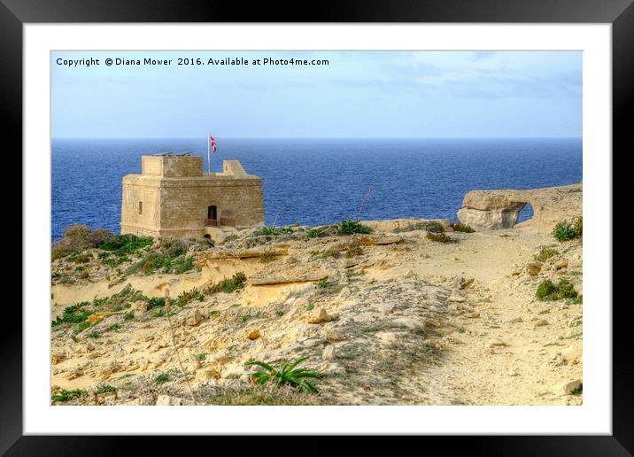 Dwejra Tower and Azure Window Framed Mounted Print by Diana Mower
