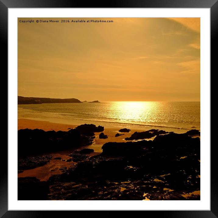 Fistral Beach Sunset   Framed Mounted Print by Diana Mower