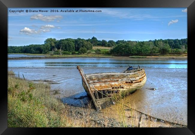 River Deben wreck  Framed Print by Diana Mower