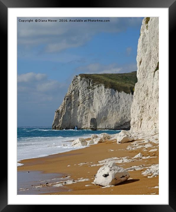 Durdle Door beach and  cliffs Framed Mounted Print by Diana Mower