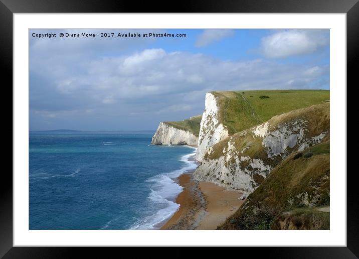 Durdle Door Chalk cliffs Framed Mounted Print by Diana Mower