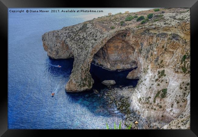 The Blue Grotto Malta  Framed Print by Diana Mower